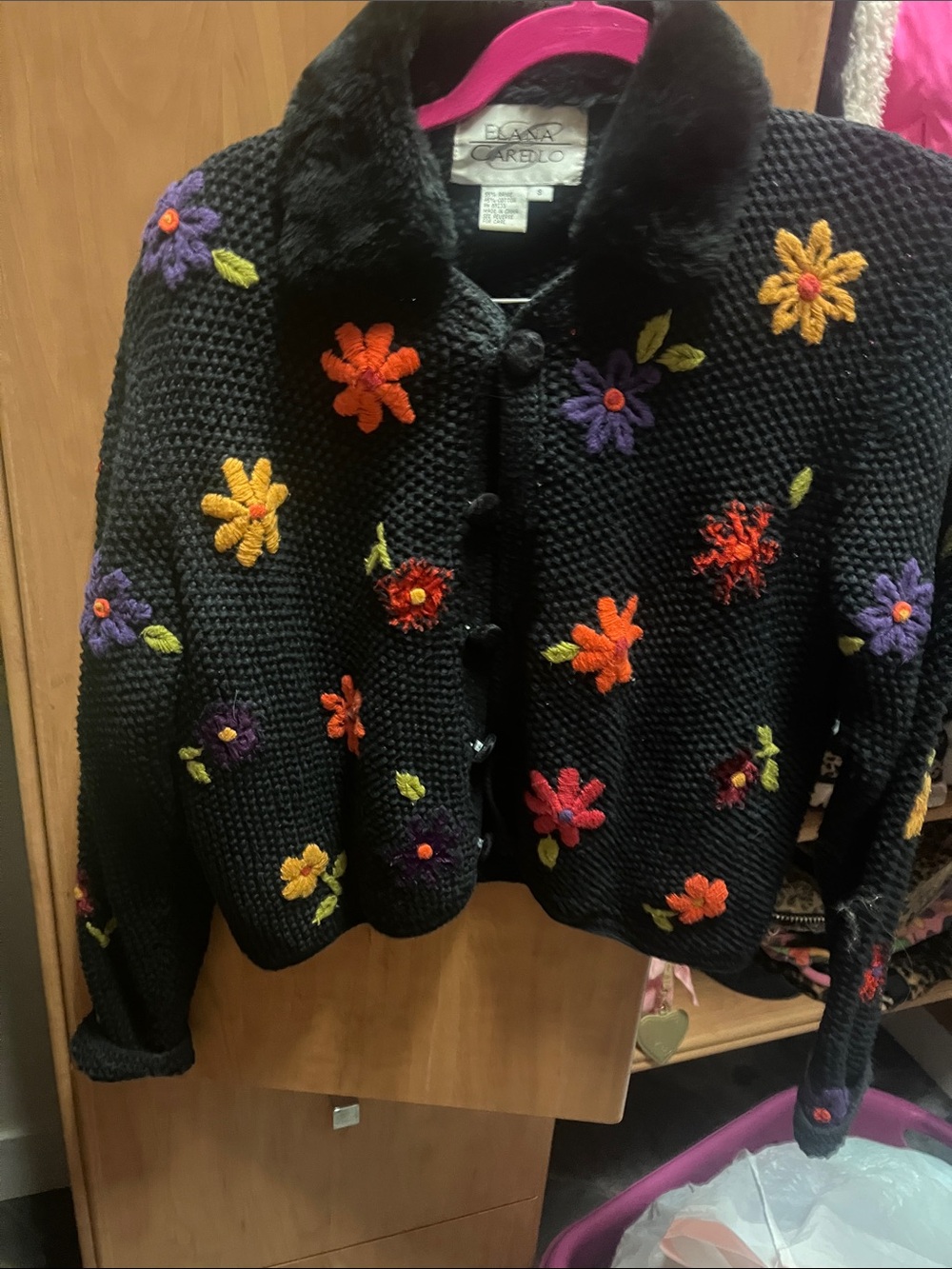 Designer Black Knit Floral Embroidered Jacket